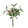 Hojas de Navidad, Bayas, Esquejes, Plantas Verdes Simuladas, Frutos Rojos, Decoración del Hogar, Decoración de Mesa para Árbol de Navidad, Ramo para Fiesta DIY