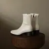 Botas de tornozelo pretas de 5cm, estilosas, minimalistas, elásticas, de corte justo, nova coleção outono/inverno 2026, bico redondo, salto grosso, zíper traseiro, botas curtas para mulheres