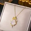 Corrente de clavícula em aço titânio estilo nacional retrô pingente de cadeado da paz de jade temperamento versátil acessórios de estilo chinês de alta qualidade