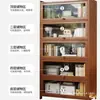 Estantería de almacenamiento, librero de pie, gabinete de almacenamiento integrado de pared, gabinete doméstico de madera maciza con puertas, vitrina a prueba de polvo