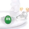 Anel de prata de lei S925 com ágata e calcedônia, moda feminina, anel aberto de alto requinte, joia de jade antigo, atacado