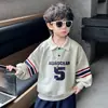 Q164 Sudadera de Manga Larga para Niño Primavera y Otoño Nueva Ropa de Otoño para Niños Camisa POLO Deportiva Estilo Coreano para Niño Top Fresco y Guapo