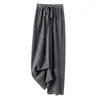 Calças de Lã 100% Pura de Perna Larga com Cordão Elástico na Cintura para Outono e Inverno, Casuais Soltas Versáteis com Caimento Reto de Lã