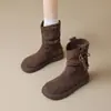 Botines cortos para mujer, nueva colección otoño/invierno 2026, botines de tobillo estilo Western retro, diseñados para mujeres menudas, con suela gruesa para mayor altura y forro de felpa para abrigar.