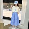 Conjunto de Vestido de Verão para Meninas 2025 Novo Vestido de Verão Infantil Manga Curta Famoso na Internet Vestido Bolo para Crianças Grandes Vestido de Princesa