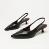 Sandálias de salto alto bico fino sem calcanhar estilo francês, sapatos de salto alto kitten heel simples e estilosos, adequados para festas e para o dia a dia, sapatos sem cadarço de salto baixo