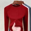 Camiseta Térmica de Cuello Redondo para Mujer, Nuevo Estilo Primavera/Verano 2026, Forro Polar Integrado por Ambos Lados, Engrosada, Corte Ajustado, Manga Larga, Ropa Interior