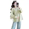 Sudadera de Color Puro Otoño Ropa de Maternidad Moda de Otoño Sencilla Casual Manga Larga Holgada Talla Grande Camisa tipo Baby Doll para Embarazo