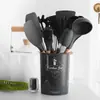 Conjunto de 12 peças de utensílios de cozinha de silicone com cabo de madeira, pá para cozinhar, colher, frigideira antiaderente, conjunto especial de utensílios de cozinha para assar