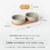 Cuenco de Color Sólido Mate con Borde Recto y Bandeja de Bambú, Cuenco Cerámico para Mascotas, Cuenco para Gatos, Cuenco para Perros, Cuenco de Agua, Cuenco Antiderrames para Comida
