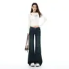 Jeans acampanados de tiro bajo color gris cemento para mujer, nuevo estilo otoño 2026, pantalones acampanados elásticos de pierna recta no ajustados