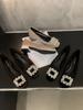Zapatos Planos Elegantes con Tacón Grueso y Pedrería Francesa para Mujer 2023 Nuevos para Primavera y Otoño Negro Punta Cuadrada Zapatos de Alta Gama para el Trabajo