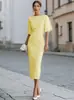 Vestido Feminino de Verão 2026 da Amazon Europeu e Americano Transfronteiriço Novo Elegante para o Trabalho Cor Sólida Ombro a Ombro