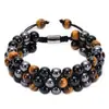 Pulseira de Pedra Ágata Olho de Tigre Natural Europeia e Americana Venda Quente Transfronteiriça Pulseira de Contas Magnética Preta Tecida Ajustável para Homens Yoga
