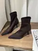 Marca de moda 2026 Otoño/Invierno Nuevas Botas Elegantes de Temperamento Estilo Coreano Punta Fina Elásticas Adelgazantes para Mujer Tacón Fino Tacón Medio Botines para Mujer