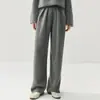 Calça de Tricô Wide Leg Bai Cai Rong Outono/Inverno 2026 para Mulheres, Cintura Alta, Caimento Solto, Fluida, Estilo Reta, Calça de Cashmere Comprimento Total
