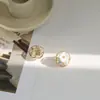 Pendientes de flor redonda de perla y diamante de temperamento coreano, pendientes con pasador de plata S925, clip para oreja de mujer, venta al por mayor