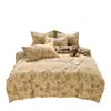 Conjunto de Roupa de Cama de Flanela de Algodão Lavado com Estampa Fresca Quatro Peças Lençol Capa de Edredom Fronha Fronha Conjunto de Três Peças para Cama de Solteiro de Dormitório Estudantil