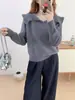 Suéter de punto liso estilo francés con solapa y manga larga para mujer, nuevo top de punto suave de terciopelo de imitación de visón, otoño e invierno 2026