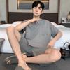 Atacado transfronteiriço verão novo cabide de roupas imitação de algodão pijama masculino verão manga curta shorts gola redonda masculino roupa de casa conjunto