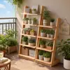 Estante para flores de balcón de madera maciza, estante de almacenamiento de varios niveles, estante de exhibición trapezoidal de pie/montado en la pared, pieza decorativa