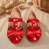 Sapatos de Salto Único de Couro Envernizado com Laço para Meninas, Sapatos de Princesa, Estilo Coreano Sapatos Mary Jane Confortáveis com Solado Macio, Sapatos de Couro para Crianças
