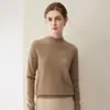 Suéter premium 100% caxemira pura sem costura para mulheres, gola alta discreta, simples e elegante, adequado para o trabalho, camada base modeladora