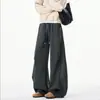 Calça de moletom masculina estilo americano, desconstruída, com pregas, cordão, barra curva, nova 2026, versátil, solta, perna reta, calça comprida casual