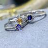 Anel de safira natural com cristal e cor de fogo Shandong Blue Treasure 925 prata incrustada anel de design simples para mulheres