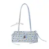 Bolsa Baguete de Bolinhas Doce de Nicho para Mulheres, Nova Tendência Fashion Estilo Garota Laço Bolsa de Axila Bolsa de Ombro