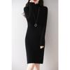 Novo Suéter de Lã Gola Alta Suéter Tricotado Vestido Feminino Elegante Outono e Inverno Base Saia Vestido Suéter de Comprimento Médio