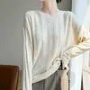 Suéter de punto de lana acanalado de terciopelo con cuello redondo, estilo casual para mujer, holgado y cómodo, suave y acogedor, adecuado como capa base