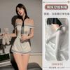 Lencería Sexy Sexy de un Hombro Falda Uniforme Azul Marino Estilo Preppy Tubo con Cordones Cut Out Cubre Cadera Traje Pijama para Mujer
