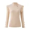 Amazon ebay Estación Independiente Otoño e Invierno Manga Larga Botón Axila Volante Camisa Base Top