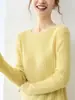 Nuevo Suéter 100% Cachemir Puro para Mujer Cuello Redondo Textura Acanalada Tejido de Punto Otoño Invierno Estilo Perezoso Tejido Holgado Capa Base