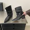 Botas Western Cowboy Retrô Cano Médio 2026 Outono/Inverno Novas Bico Fino Salto Bloco franzidas para Mulheres