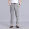Pantalones casuales de verano de seda de hielo de secado rápido para hombre, con cintura elástica, holgados, elásticos, de cintura alta, deportivos, rectos, para papás de mediana edad y mayores.