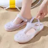 Nuevos Zapatos de Agujeros Estampados de Verano Sandalias para Mujer Zapatos Planos de Gelatina Zapatos de Playa Sandalias de Punta Antideslizantes para Mujer