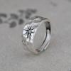 Anillo de plata S925 con diseño de nicho de apertura hecho a mano para mujer, con diseño de estrella y borde cruzado.