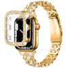 Adequado para Apple iWatch 10ª Geração Pulseira de Relógio com Padrão Metálico e Diamantes + Capa Protetora de PC com Fileiras Duplas de Diamantes Pulseira Apple Watch