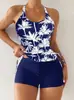 Traje de baño de dos piezas para mujer, estilo Spice Girls, ajustado, sin espalda, con cordón ajustable y abertura para cubrir el vientre, con estampado transfronterizo de comercio exterior europeo y americano, 2025