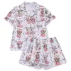Comércio Exterior Transfronteiriço Camiseta de Manga Curta Shorts Cardigan Pijama Feminino de Verão Respirável Vestuário para Casa Conjunto Pijama Europeu e Americano