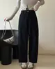 Jeans de Pierna Ancha de Algodón Lavado Retro para Mujer Otoño Nuevo de Cintura Alta que Cubren la Cadera Adelgazantes de Pierna Estrecha Casuales Cortos de Pierna Recta