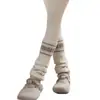 Calcetines de punto Fair Isle estilo coreano para mujer, calcetines holgados de otoño e invierno, diseño de copo de nieve de punto grueso, calentadores de pantorrilla grises adelgazantes y cálidos