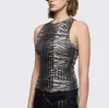 Top retro de calle con estampado de tigre, adornos de remaches y pedrería, top casual ajustado sin mangas de cuello redondo estilo Y2K para chica popular