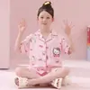 Pijama de seda de hielo para niñas, nuevo modelo de verano 2026, delgado de manga corta estilo princesa para niñas, adecuado para usar afuera en verano