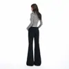 Pantalones Acampanados Ligeramente Elásticos, No Ajustados, de Cintura Media-Baja, Estilo Americano, Otoño/Invierno, Transfronterizos, 26 Años, para Mujer, Negro, Moda Larga Europea y Americana