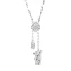 Collar Transfronterizo Europeo y Americano de Acero Inoxidable Colgante de Cruz de Circonita Oso Corazón Cadena Deslizante Longitud Ajustable Cadena de Suéter