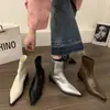 Botines de moda estilo francés con tacón grueso para mujer, nuevos botines de una sola pieza para primavera y otoño 2024, punta fina, plateados, elegantes, de ajuste ceñido