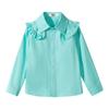 Camisas para niños Azul claro Encaje Manga larga Uniformes de primaria y secundaria Estilo británico Bordadas Blancas Casuales para niños y niñas